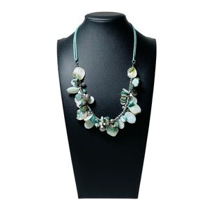 Turquoise & Shell Disc Necklace with Silver Beads